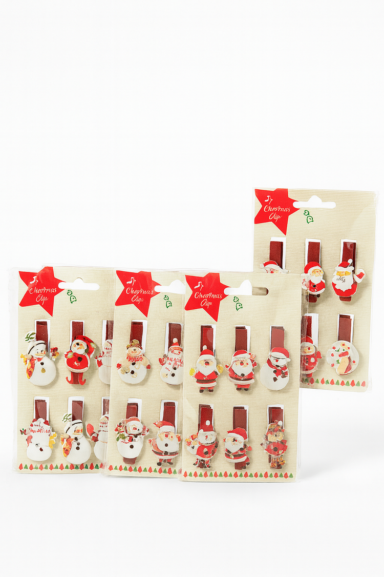 Christmas Clips Set with festive holiday clip designs including Santa, snowman, and Christmas-themed decorations for seasonal hair styling.