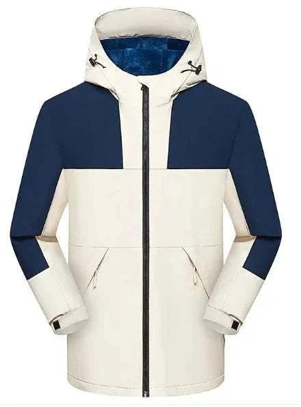 StormGuard Fleece Jacket lightweight insulated outdoor coat with hood in navy and white