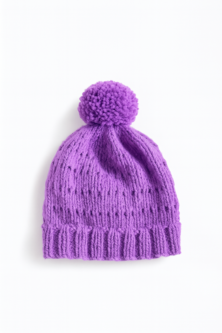 soft purple knitted hat for babies with pom-pom, cozy and breathable baby winter cap