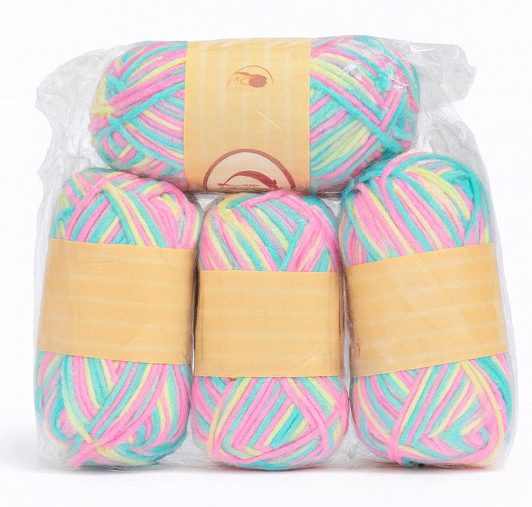 Pack of multicolored gradient acrylic yarn skeins for knitting and crochet projects