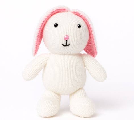 handmade rabbit teddy plush toy with pink ears and soft white body