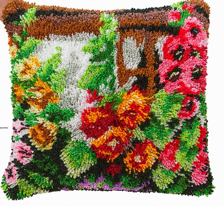 handmade cushion with colorful floral pattern and textured fabric for home decor