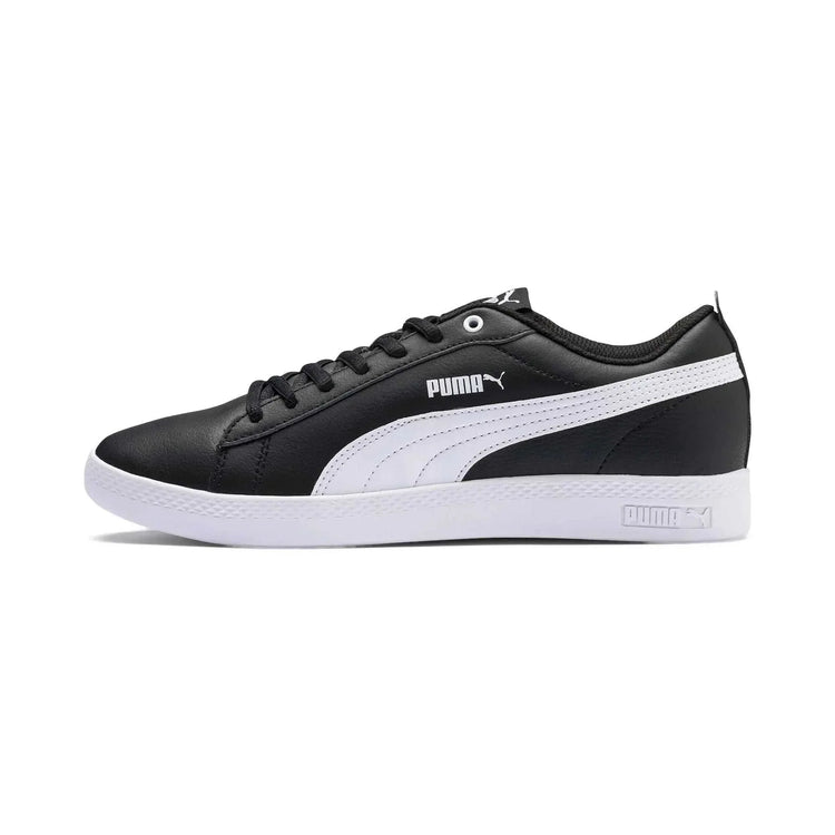 PUMA Womens Low-Top Trainers black and white leather stylish casual sneakers