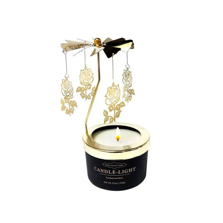 Valentines Day rotating scented candle gift for her with rose decorations and natural soy wax