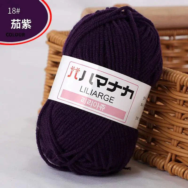 4-ply Milk Cotton Yarn in deep purple color ball for baby dolls and crochet projects