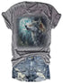 Womens grey vintage wolf graphic t-shirt with moon and forest design in casual retro style