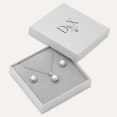 Silver boxed jewellery gift set with necklace and earrings in D&X London packaging