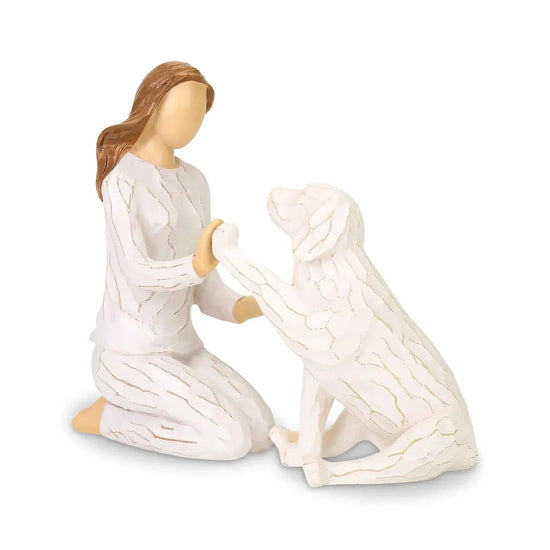 Angel figurine with woman and dog memorial sculpture for dog sympathy decor and pet loss remembrance gift