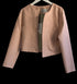 Pink faux leather cropped jacket with open front and sleek design