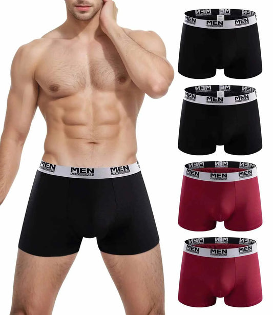 Charm Karter Mens Trunks breathable anti-chafing moisture-wicking underwear 4 pack in black and red colors