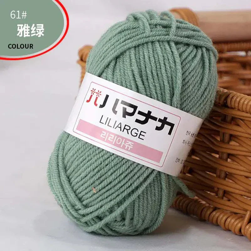 4-ply milk cotton yarn soft green skein for baby dolls and crochet projects