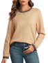 ZAFUL Womens Sweater beige ribbed knit long sleeve crew neck pullover blouse