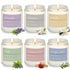 6 pack scented aromatherapy candles in lavender, jasmine, vanilla, sage, sandalwood rose, and eucalyptus mint scents in glass jars