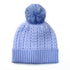Light blue recycled yarn herringbone cable knit hat with pom pom and ribbed cuff