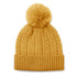 Mustard yellow recycled yarn herringbone cable knit hat with pom pom