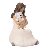 Woman figurine holding white westie dog angel memorial sculpture for dog loss gifts