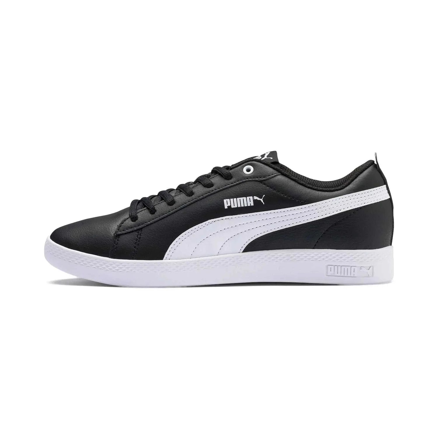 PUMA Womens Low-Top Trainers black and white leather casual sneakers