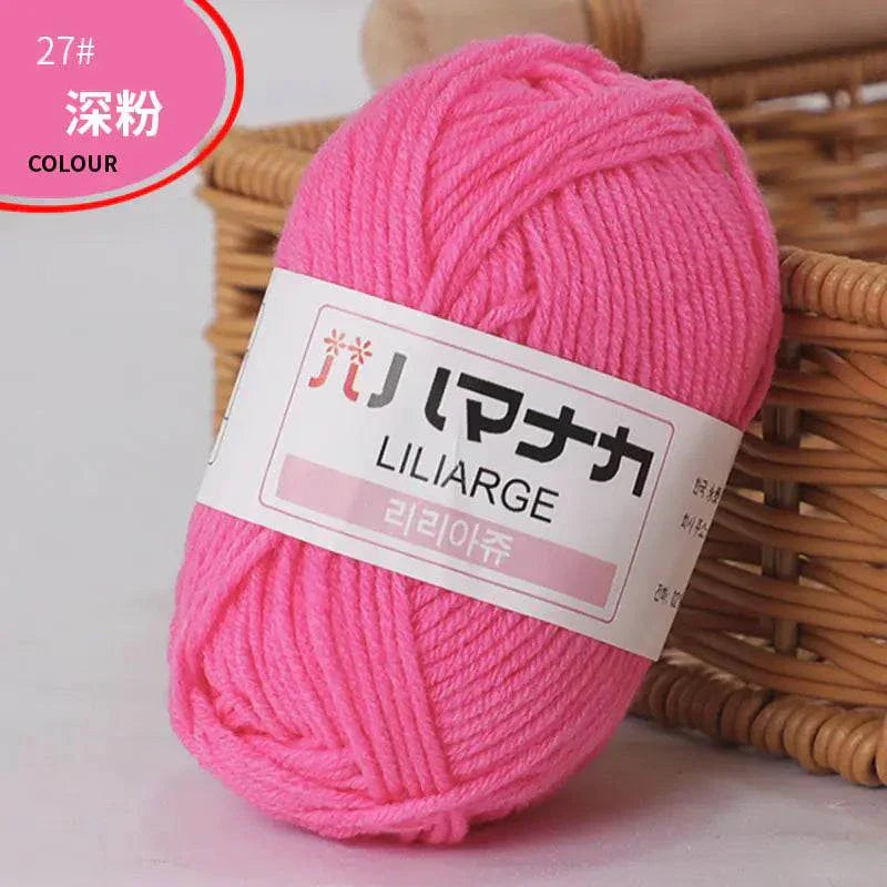 4-ply milk cotton yarn pink skein for baby dolls and crochet projects
