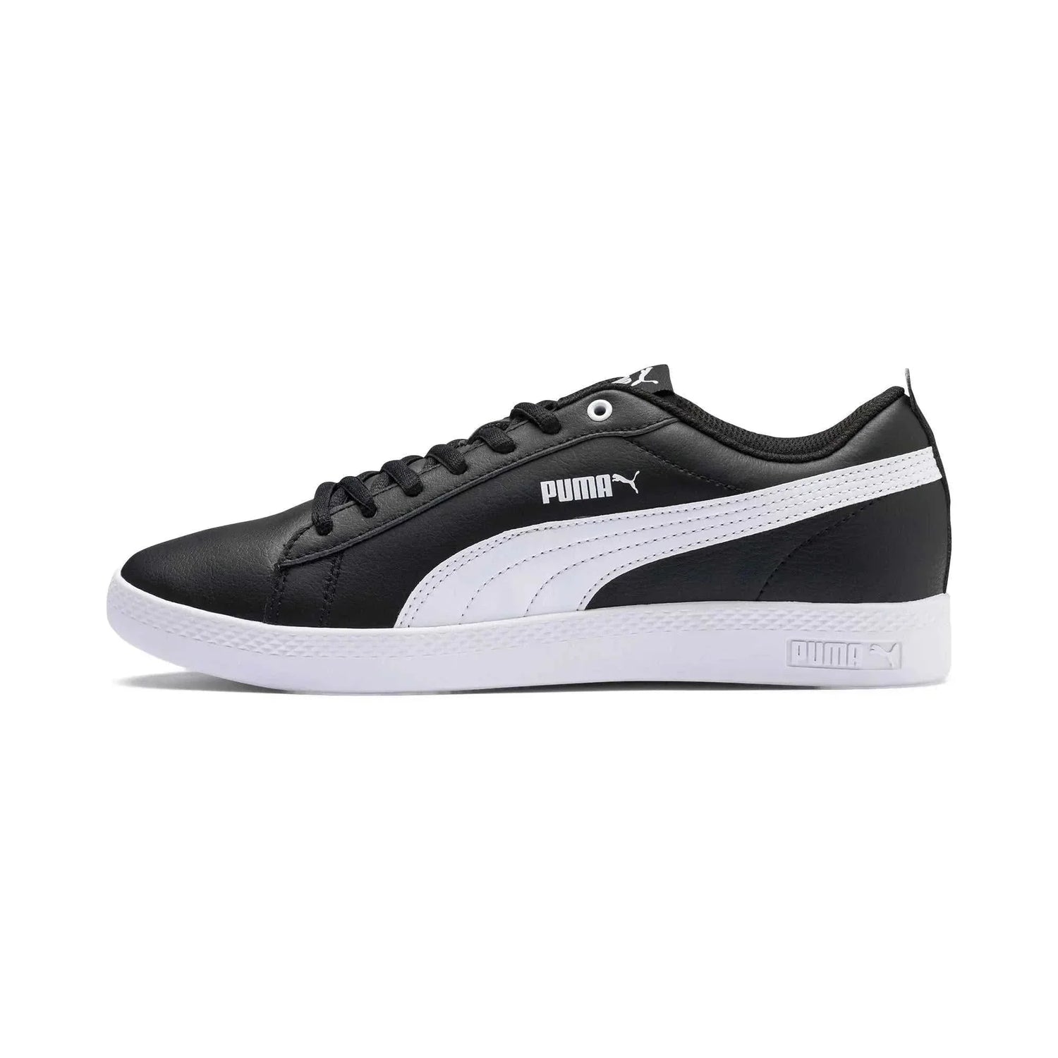 PUMA Womens Low-Top Trainers black and white leather stylish casual sneakers