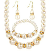 Elegant Round Abs imitation pearl necklace, earrings, and bracelet set for women wedding jewelry
