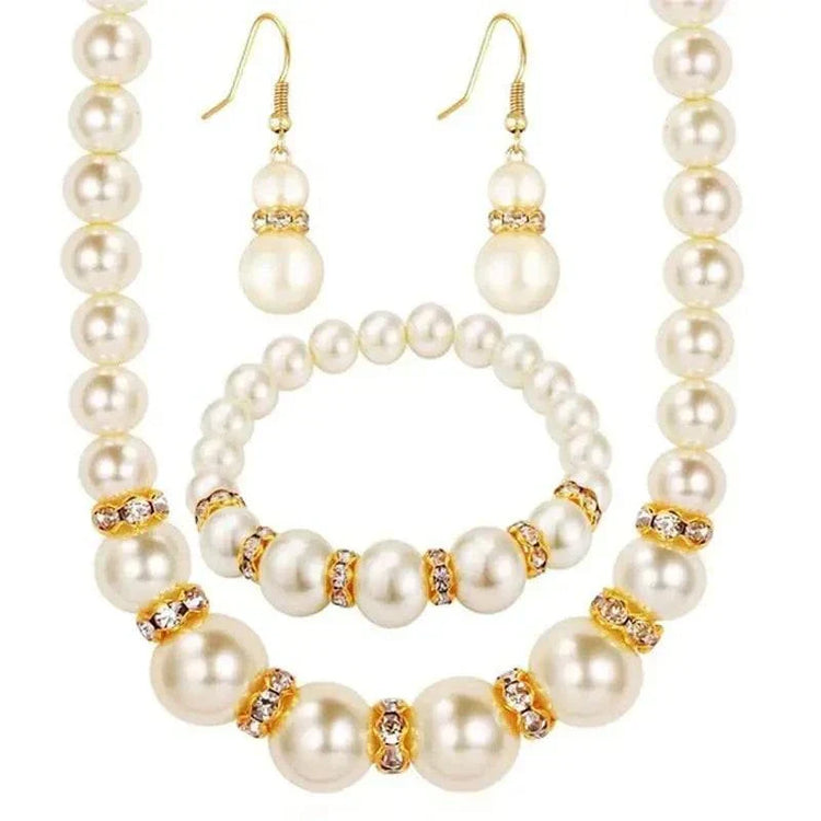 Elegant Round Abs imitation pearl necklace, earrings, and bracelet set for women wedding jewelry
