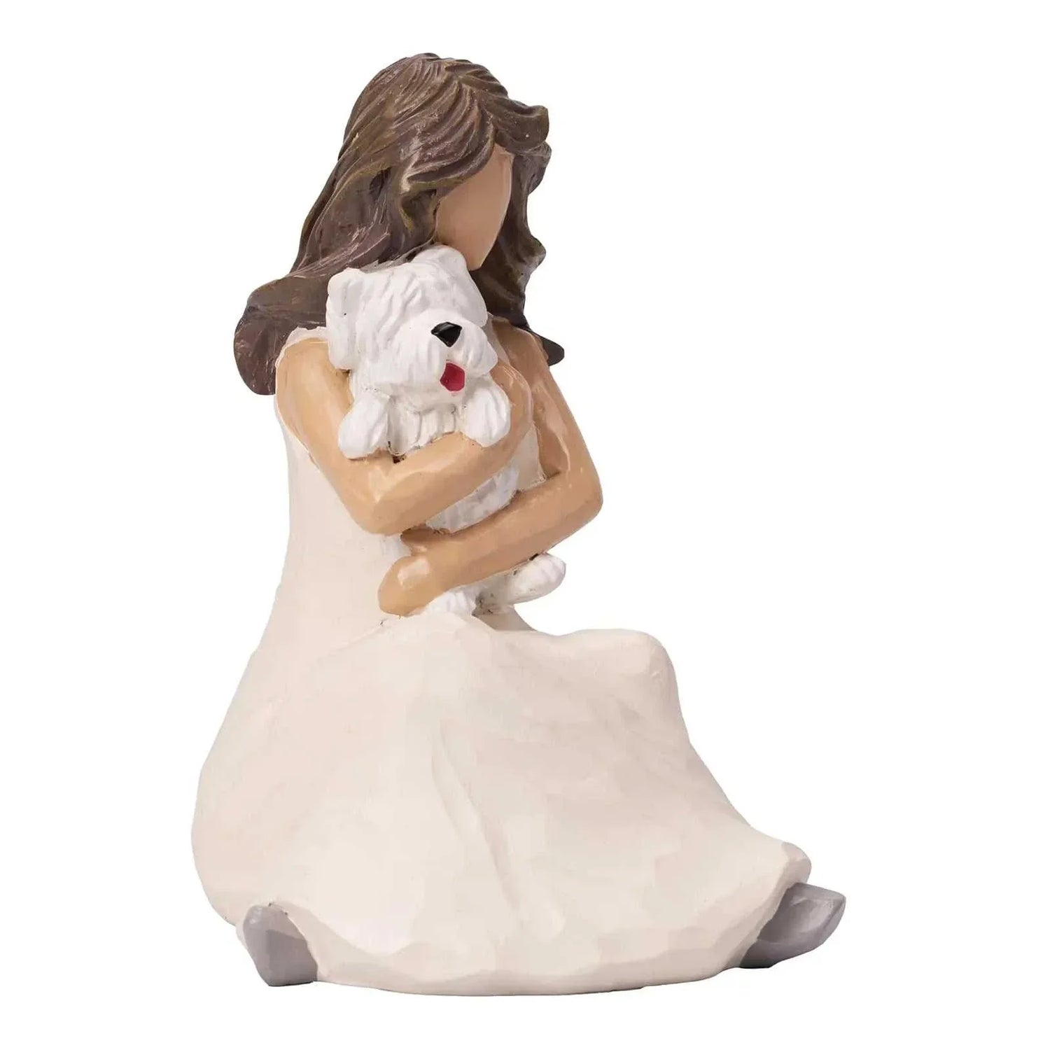 Woman figurine holding white dog resin angel dog memorial pet loss gift sculpture