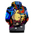 Back view of Pikachu printed hoodie with hood and colorful graffiti background design