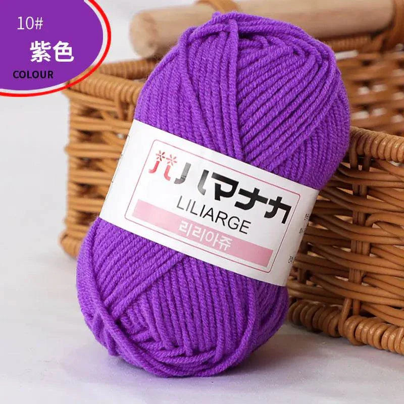 Purple 4-ply milk cotton yarn ball for baby dolls and crochet, soft and durable yarn for knitting and crocheting projects