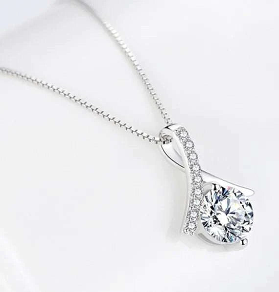 Silver zircon pendant necklace with sparkling crystal centerpiece and elegant design