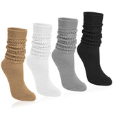 Justay 4 pairs women slouch socks soft knit knee high scrunchy tube socks in brown white gray and black