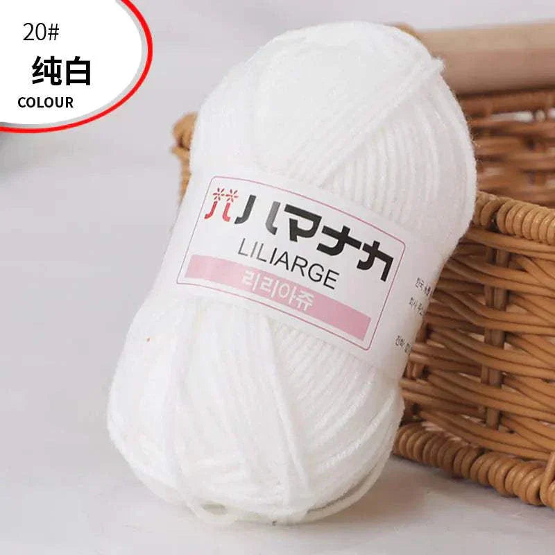 4-ply Milk Cotton Yarn white skein for baby dolls and crochet projects with soft, durable texture