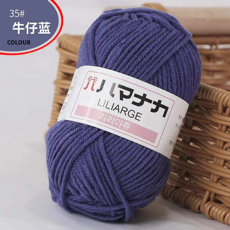 4-ply milk cotton yarn ball in blue for baby dolls and crochet projects