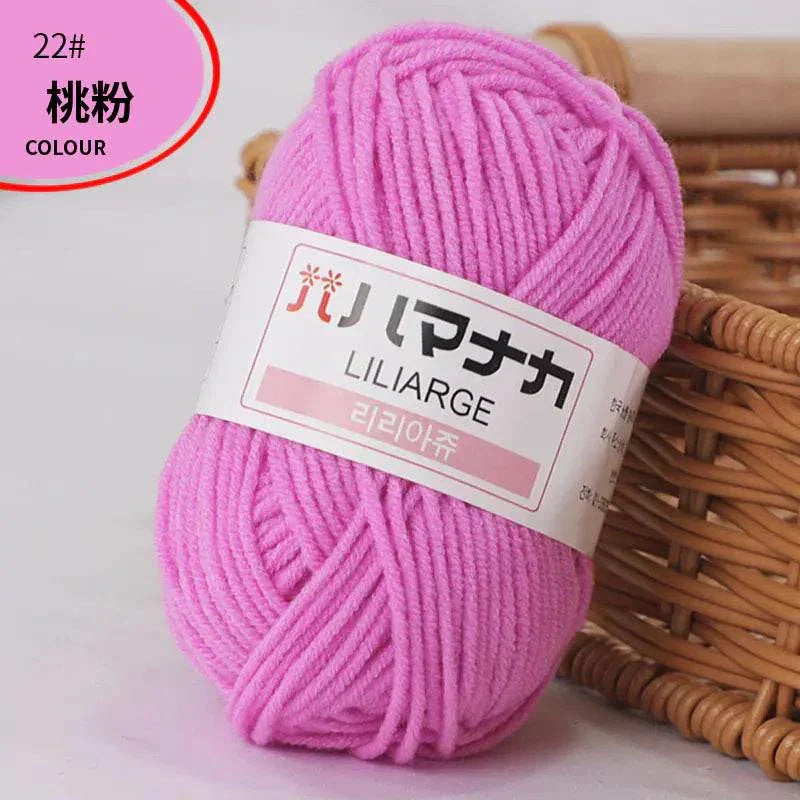 4-ply Milk Cotton Yarn in pink for baby dolls and crochet projects with a soft, durable texture